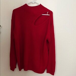 Red Cutout Mock-neck Sweater